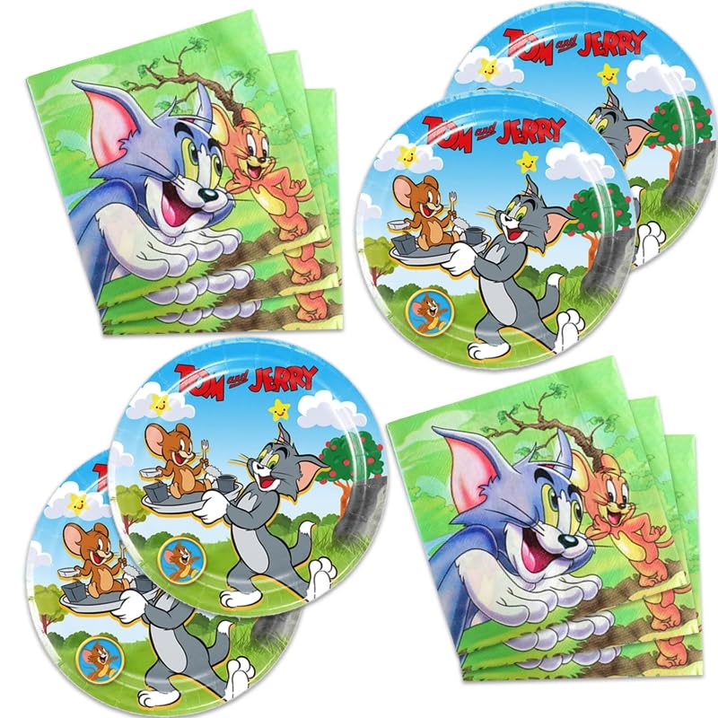 40Pcs Tom and Jerrys Party Supplies 20 plates, 20 napkins for - Product Imagery