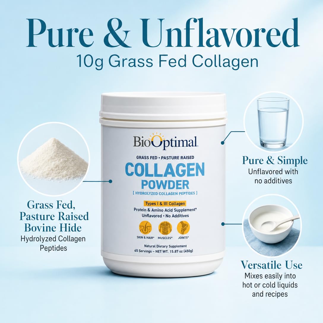 BioOptimal Grass Fed Hydrolyzed Collagen Powder Unflavored - BioOptimal Official Imagery - 7
