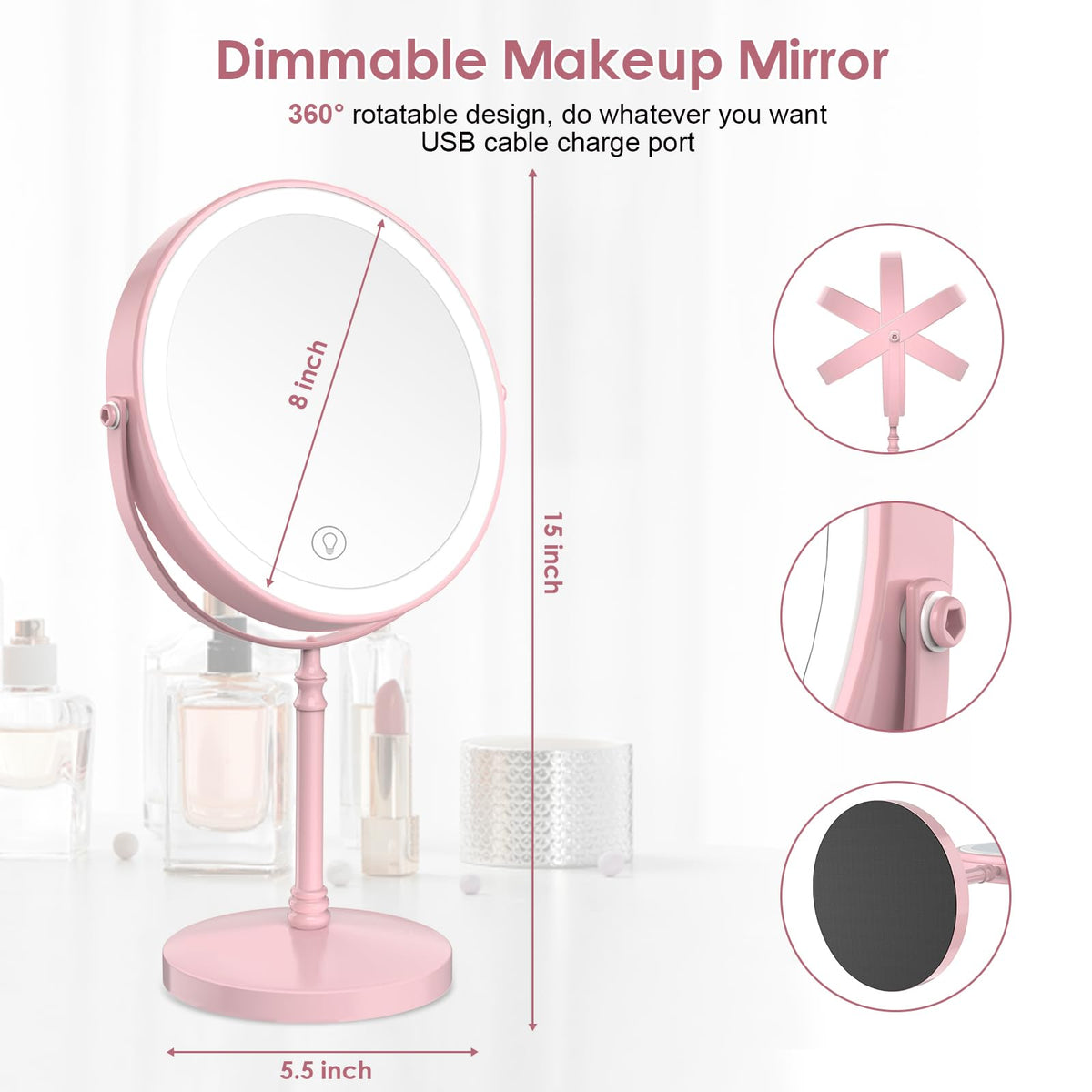 DEIOVWXS Makeup Mirror Rechargeable Vanity Mirror with 3 - DEIOVWXS Official Imagery - 3