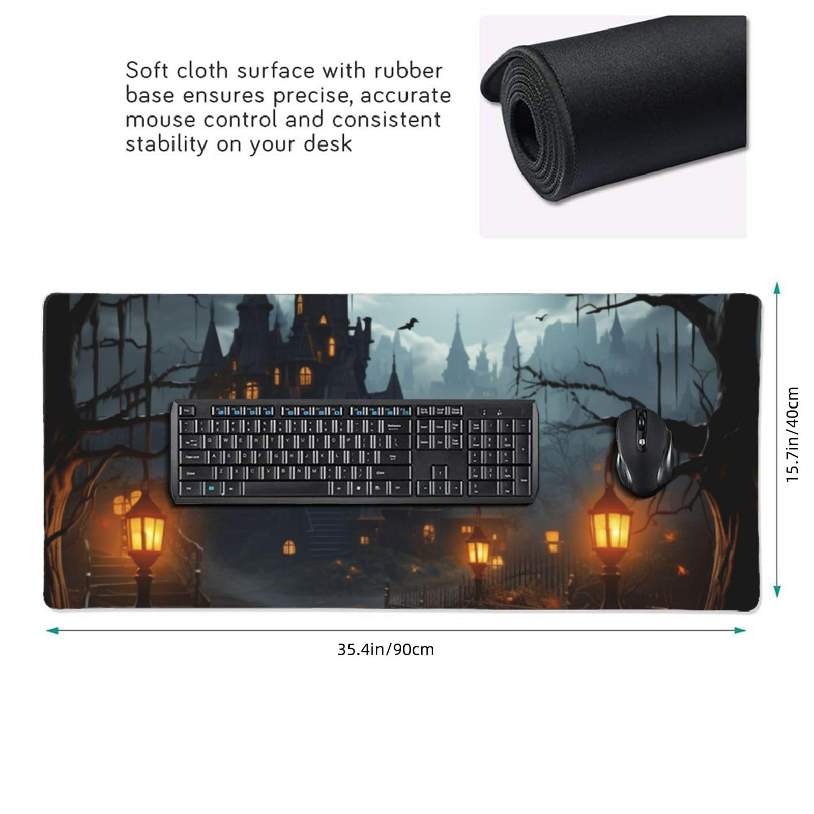 XXL Gaming Desk Pad | Gloomy Castle Witch Design 16x35.5in