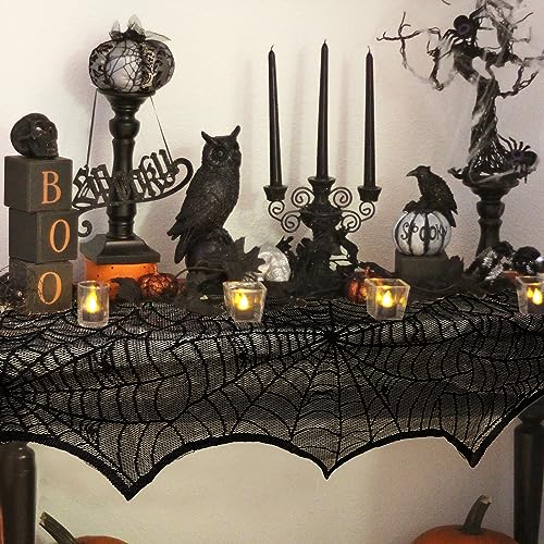 Halloween Decoration Black Lace Spiderweb Fireplace Mantle Scarf - Product Imagery