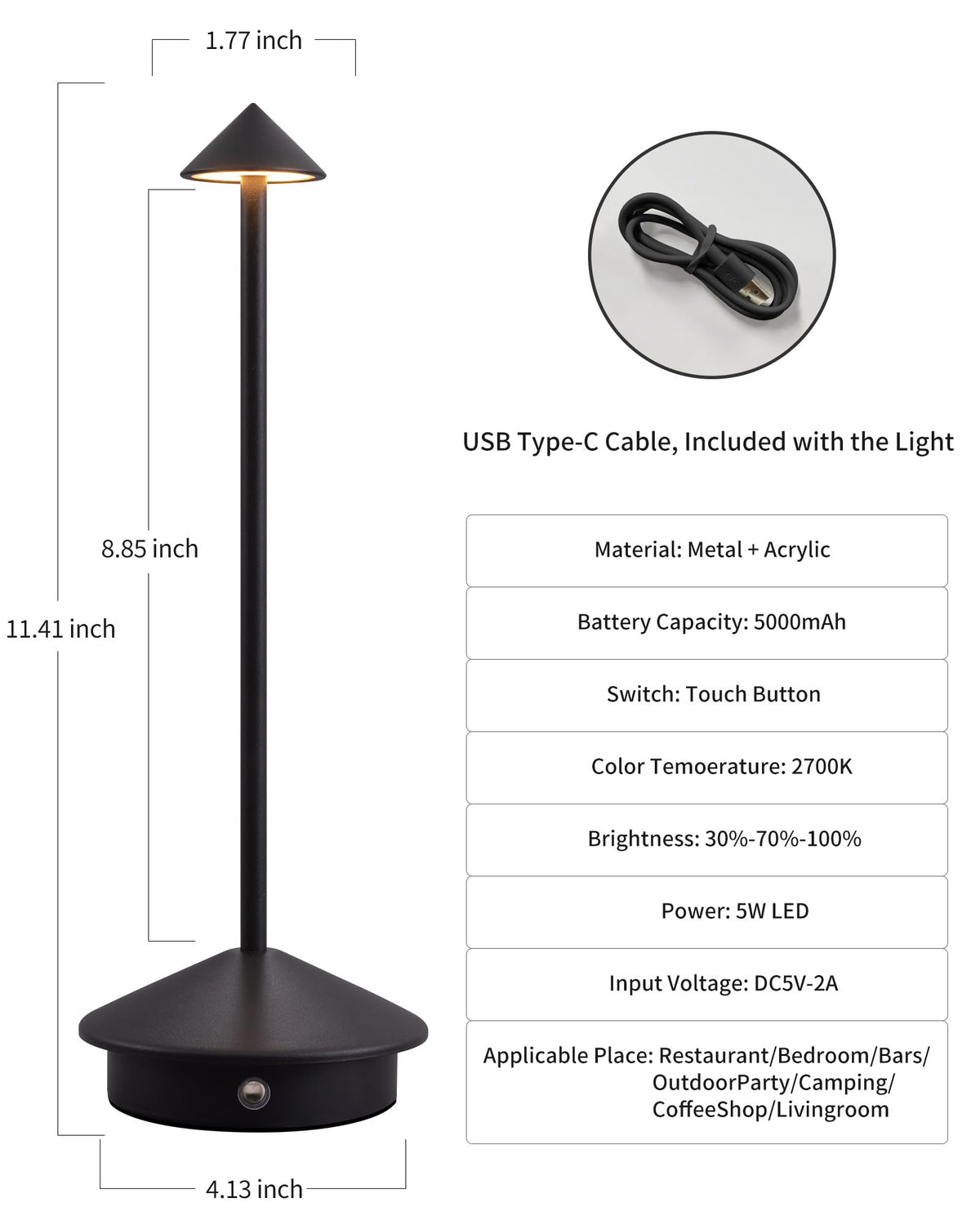 Modern Cordless Table Lamp Set of 2 Black Portable LED Desk - NEWSEE Official Imagery - 6