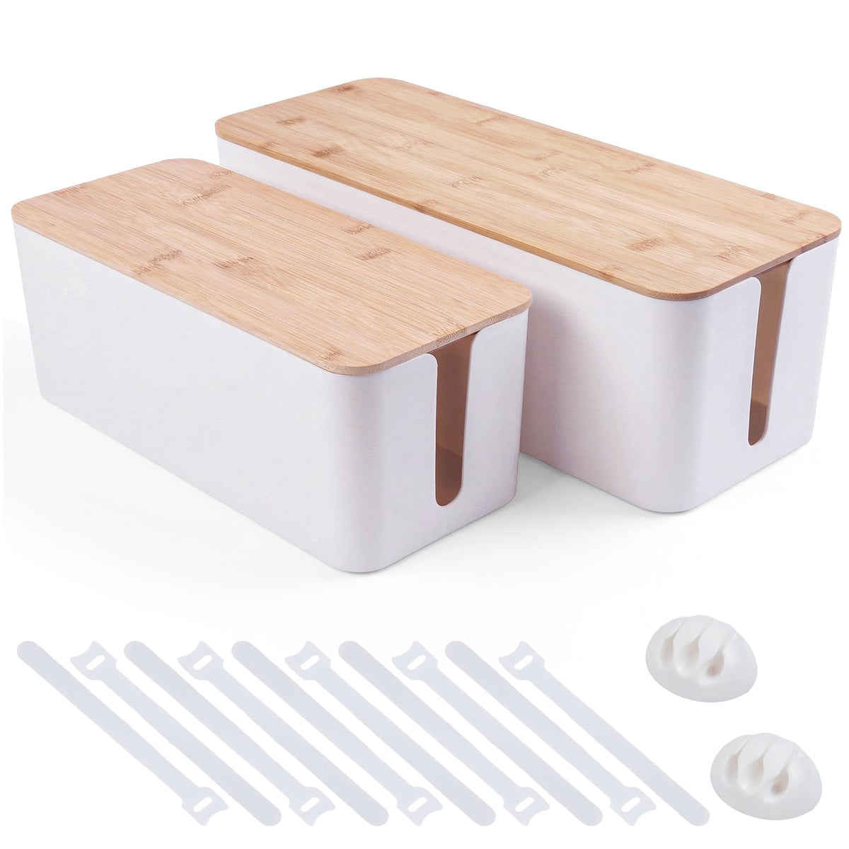 Tuwechen 2 Pack Cable Management Box Wooden Style Cord - TuweChen Official Imagery - 2