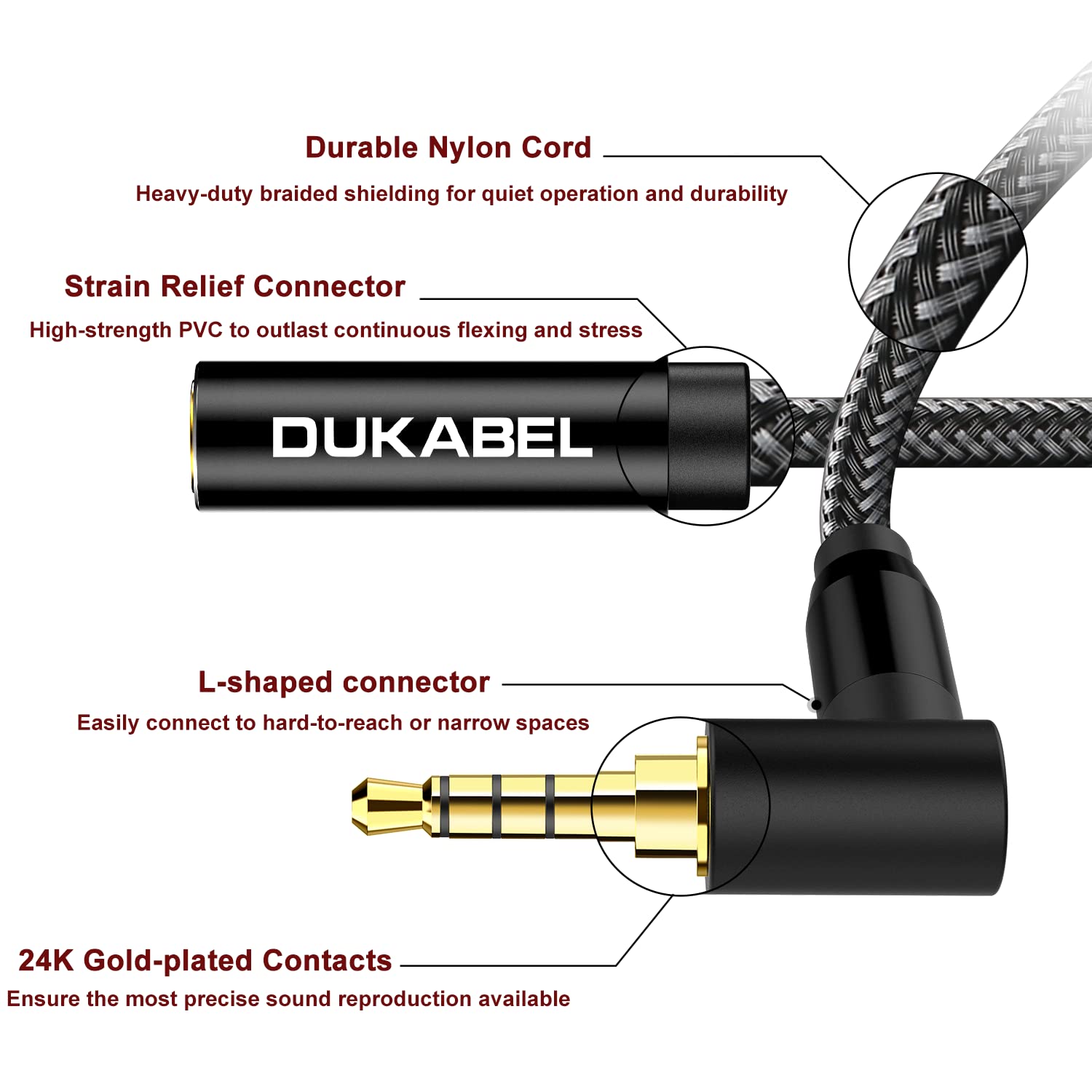 DUKABEL Headphone Extension Cords, TRRS Right-Angle 3.5mm Extende by DUKABEL - Angle View 5