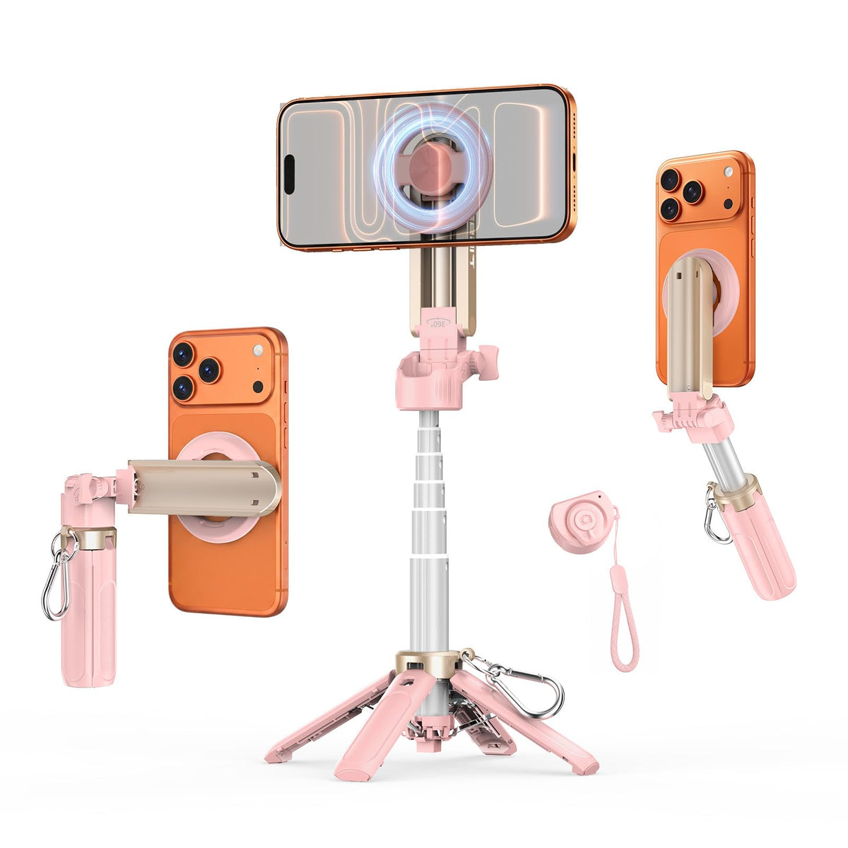 Magnetic Selfie Stick Tripod for iPhone Android MagSafe Pink - Linber Official Imagery - 1