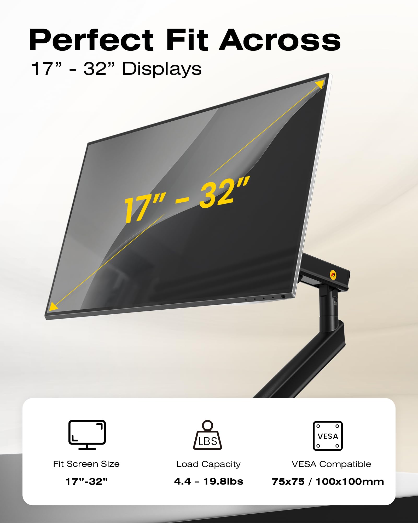 NB SmooVex™ Monitor Mount, Monitor Stand fits up to 32 Inch, Mechanical Spring Mount, VESA 75/100 mm, Model-A5(Black)