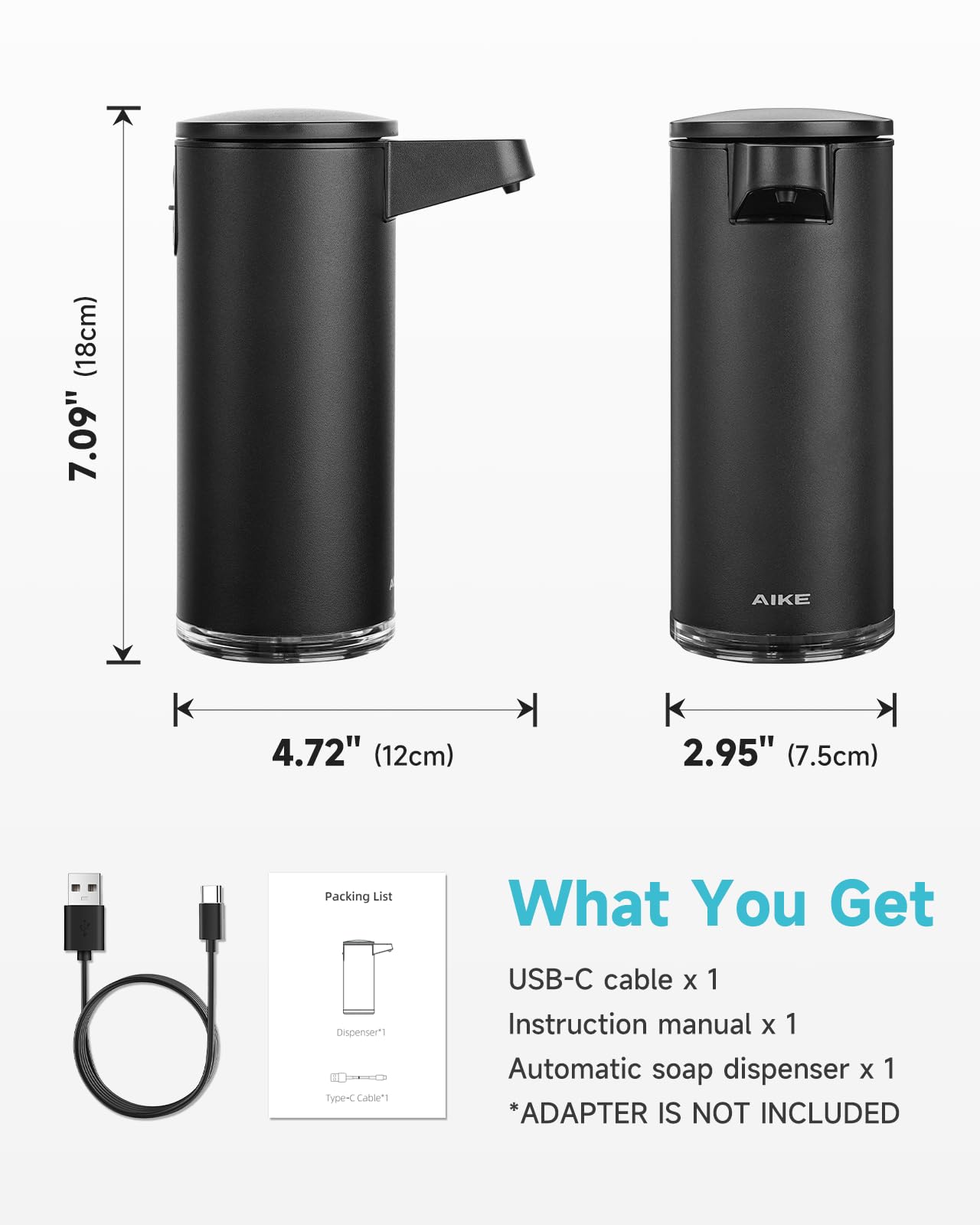 AIKE SensePro Automatic Soap Dispenser 12.8oz Spot Resist Matte B - AIKE Official Product View 3