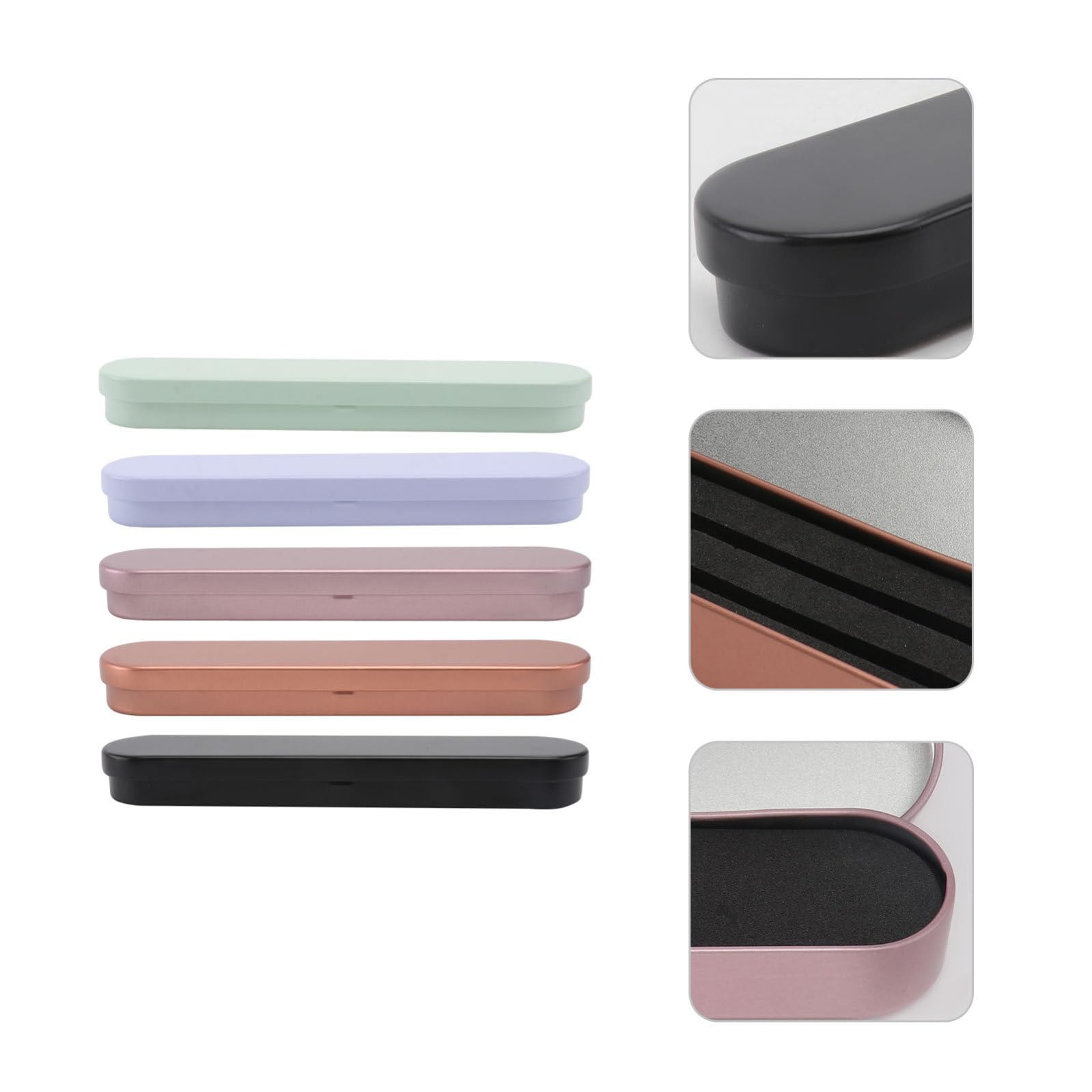 POPETPOP 5-piece eyelash extension tweezers storage caddy with flip lid, metal organizer box for professional lash artists and home use.