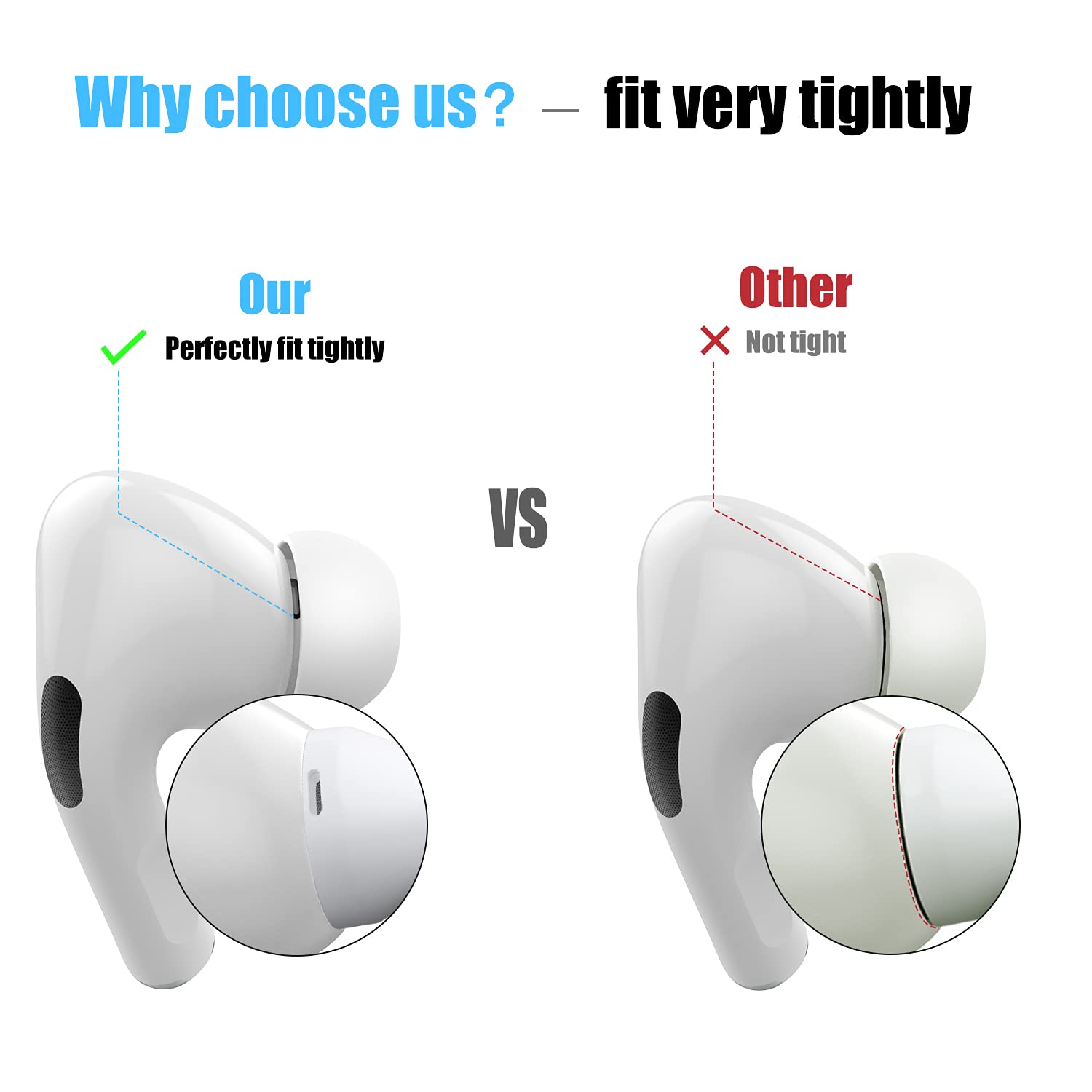 3 Pairs Replacement Ear Tips for AirPods Pro 2nd & 1st(Medium, White)