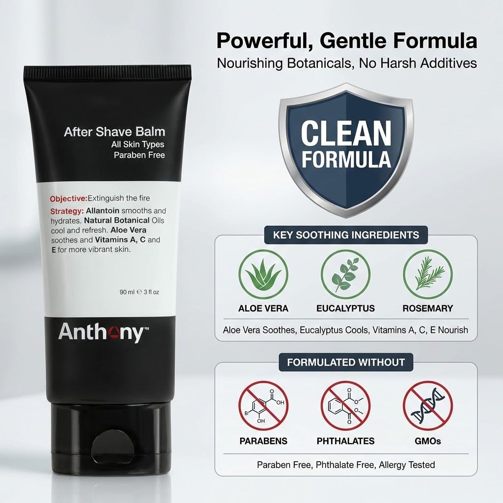 Anthony After Shave Balm for Men, Cooling & Hydrating Lotion with Vitamins A, C & E, Aloe Vera & Botanical Extracts, 3 fl oz, Aftershave Soothes, Moisturizes & Nourishes Skin, Reduces Razor Burn - Anthony Official Product View 4