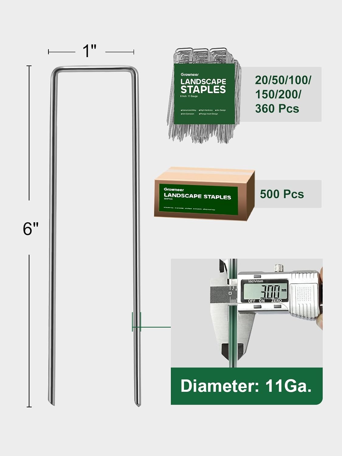 GROWNEER 100-pack 6-inch heavy-duty landscape staples, hot-dip galvanized for outdoor gardening and landscape projects