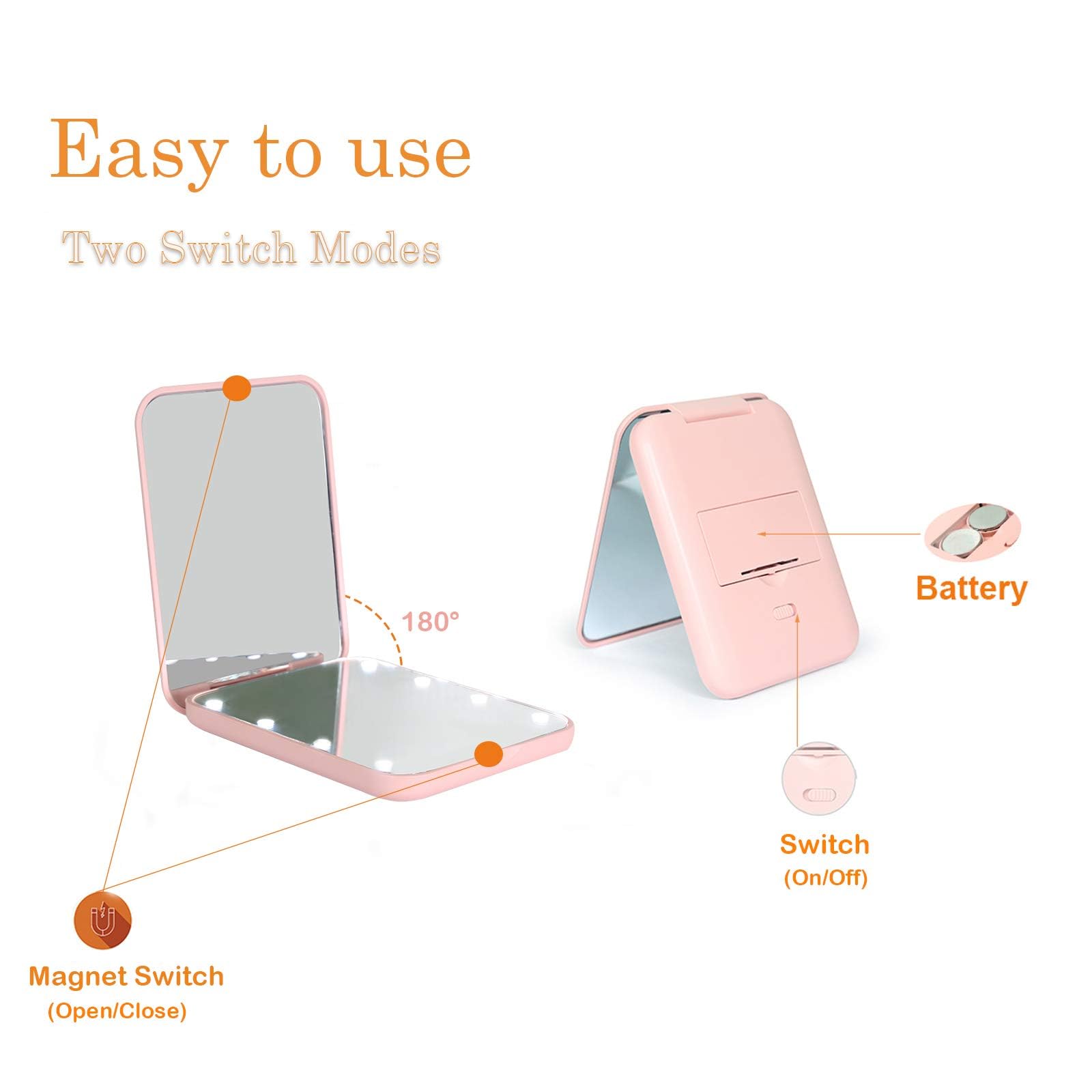 Kintion Pocket Mirror, 1X - 3X Magnification LED Compact Travel Ma - Kintion Official Product View 7