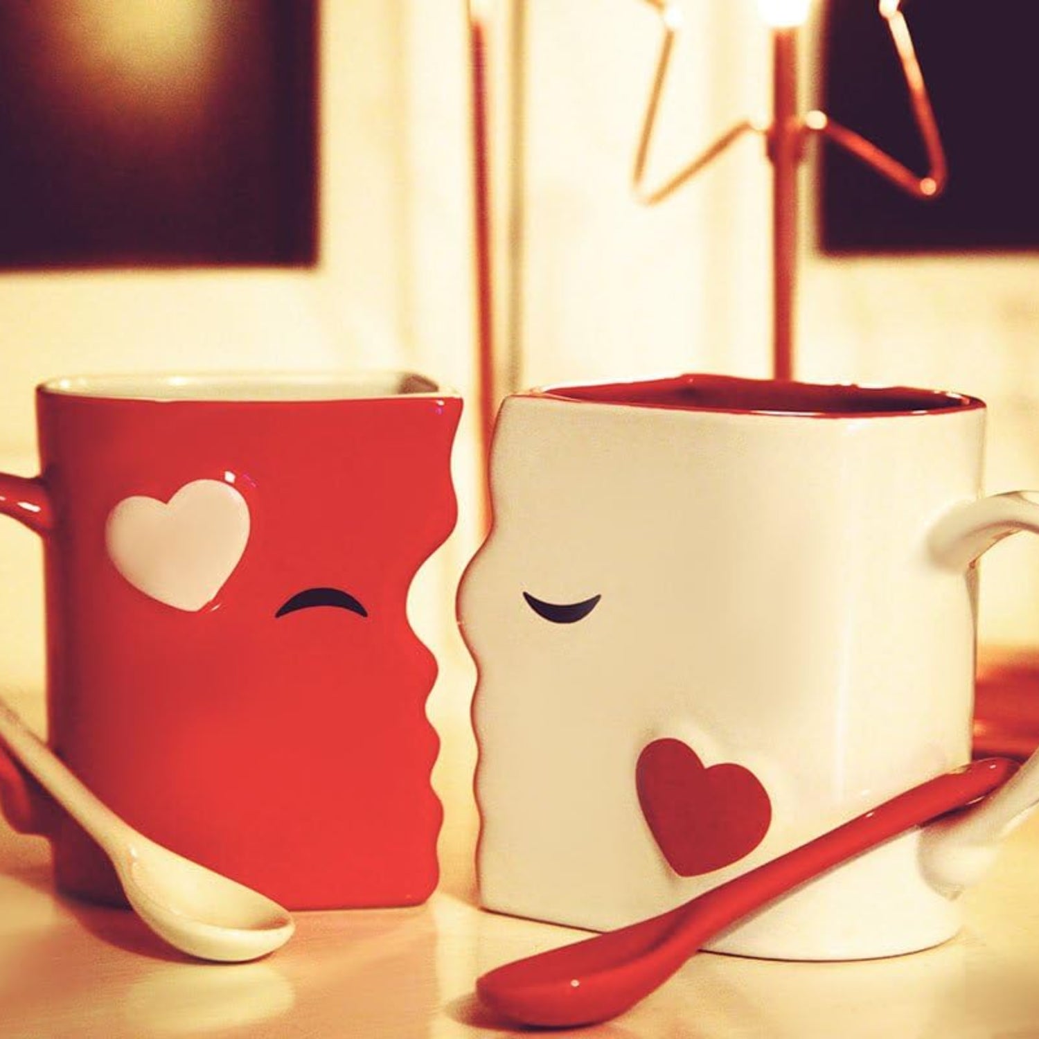 Blu Devil kissing mugs set featuring two large, beautifully crafted ceramic cups ideal for wedding or anniversary gifts.