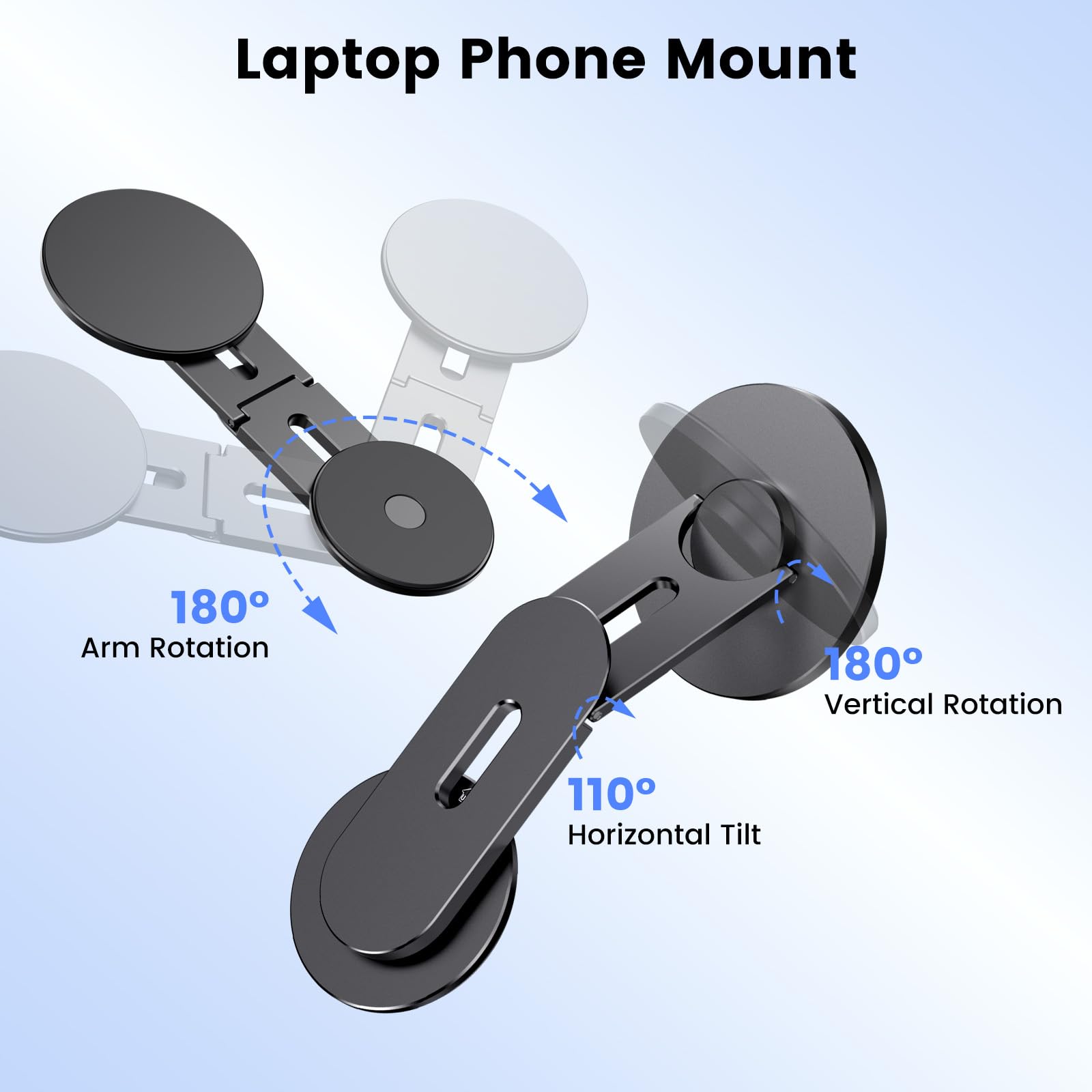 MAGDIGITEH Magnetic Phone Holder for Laptop, MagSafe Laptop Phone Mount for iPhone 17/16/15/14/13/12 & All Phones, 180°Adjustable Phone Side Mount for Monitors for Tesla (Black)