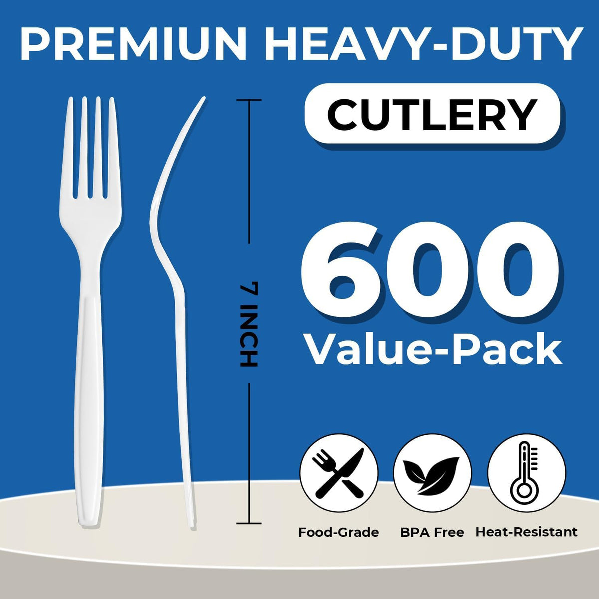 600Pack Disposable Plastic Forks Bulk White Heavy Duty - biocean Official Imagery - 3