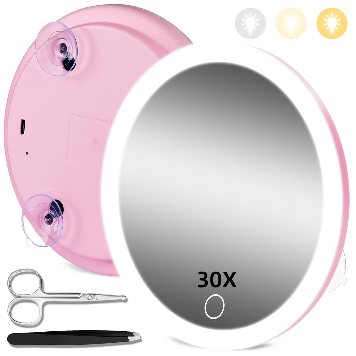 30X Concave Magnifying Mirror with Lights 3 Suction Cups for - JJhxr Official Imagery - 2