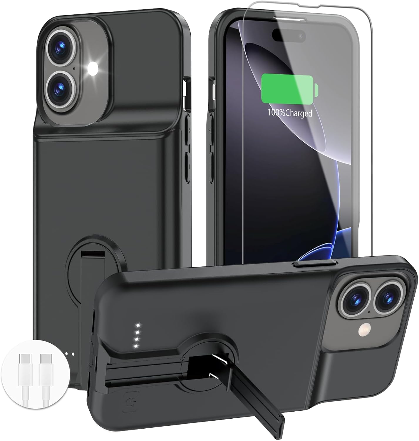 BOPPS iPhone 16 Pro battery case with stand, slim 8500mAh portable power bank and protective cover for smartphone.