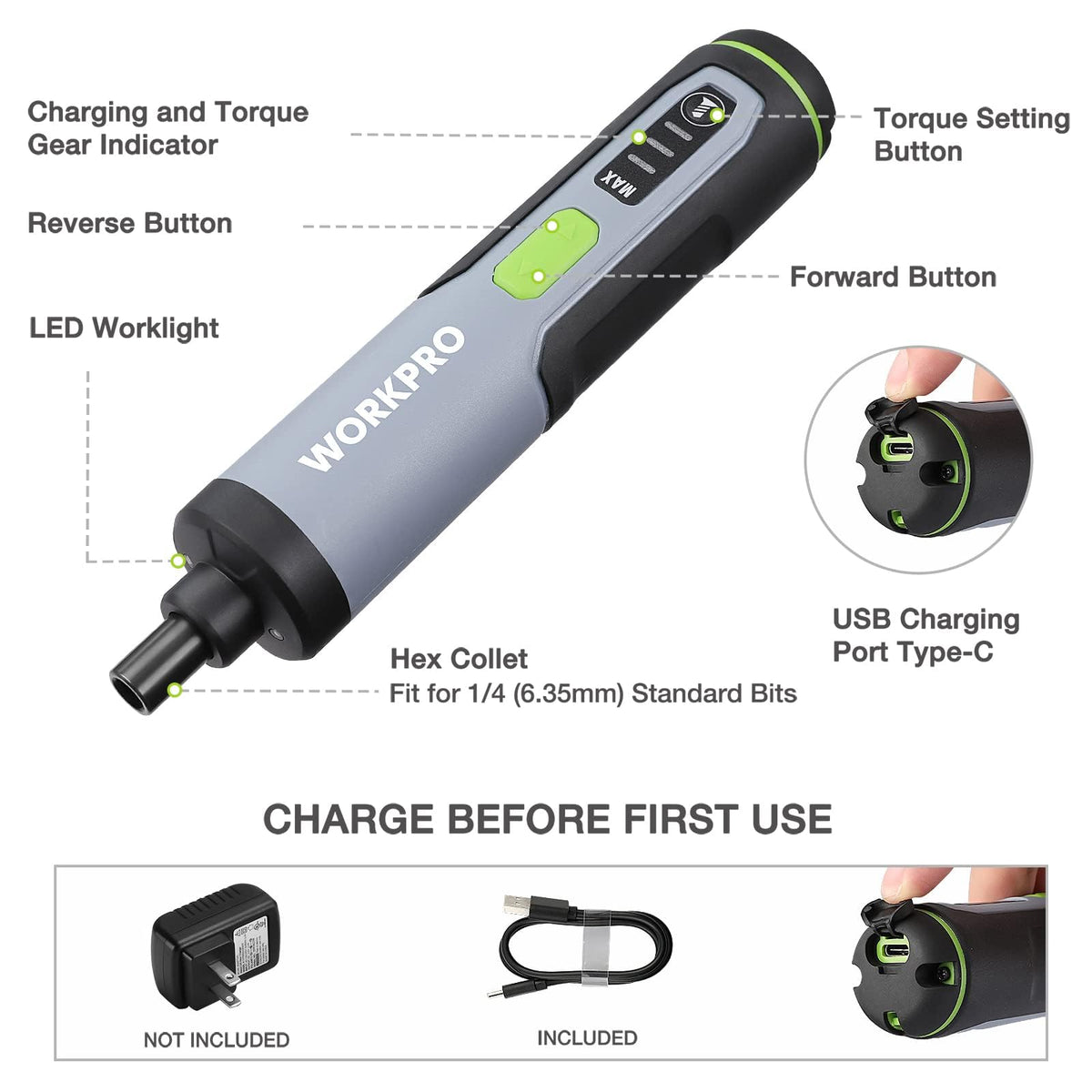 WORKPRO 4V Electric Screwdriver Rechargeable Cordless - WORKPRO Official Imagery - 3