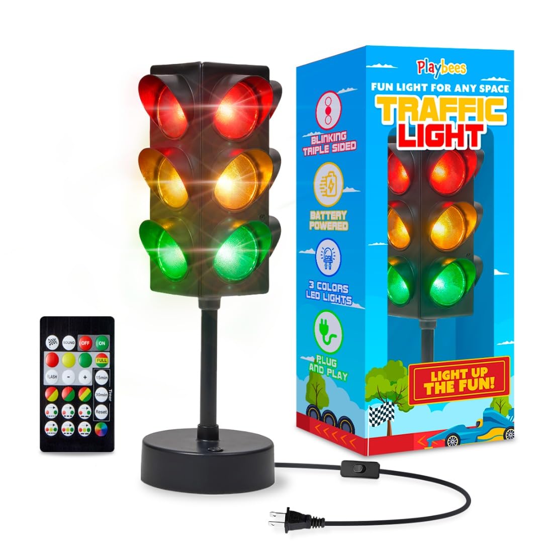 Traffic Light Lamp 11 Inch with Remote 3 Sided Color - Playbees Official Imagery - 1