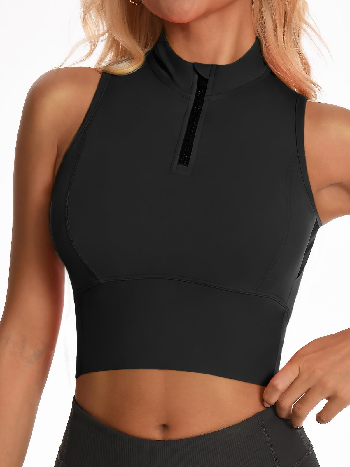 AARYA Zip Front Cropped Workout Tank Tops with Built in Bra - AARYA Official Imagery - 7