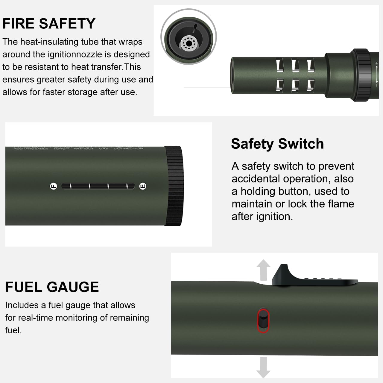 CAMVIL camping lighter with windproof jet flame, refillable butane torch lighter suitable for outdoor activities and camping.