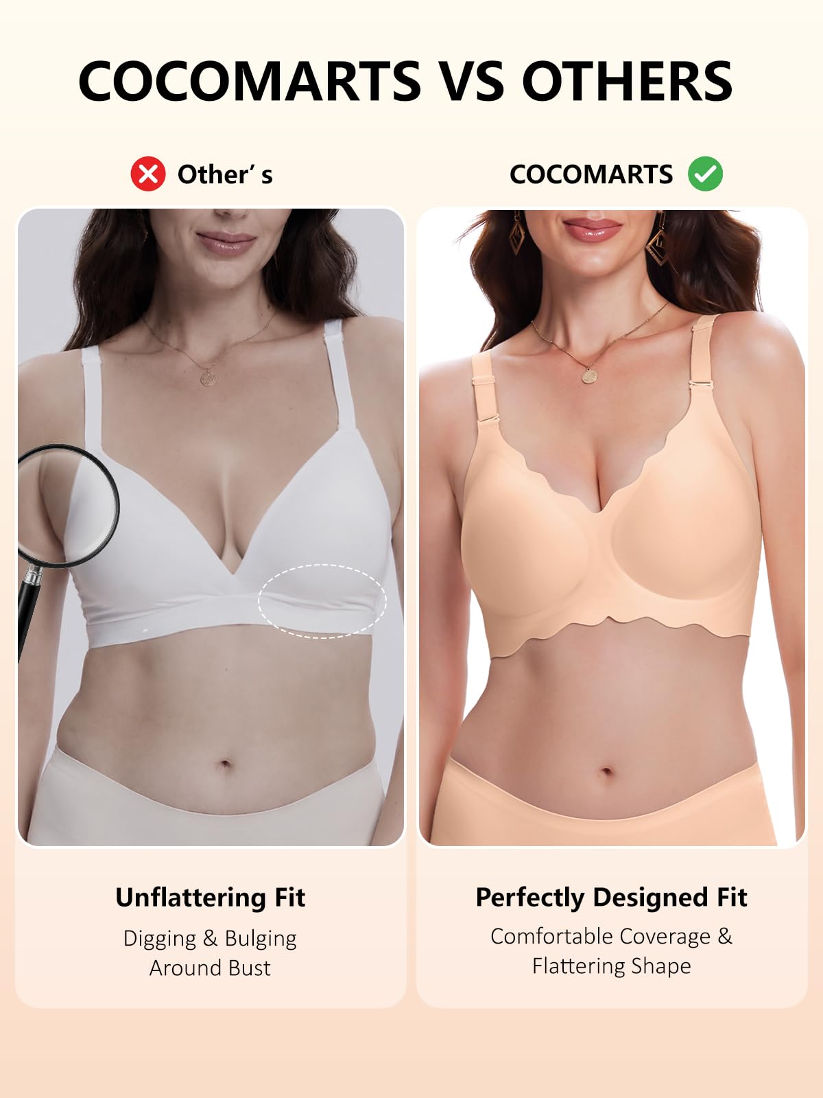 COCOMARTS Jelly Bras for Women No Underwire Scalloped Wireless Push Up - View 5