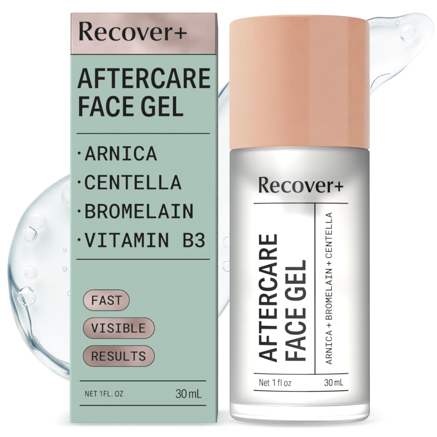 Escentile Arnica Face Gel skincare moisturizer for facial aftercare recovery, showing the gel in a clear container.