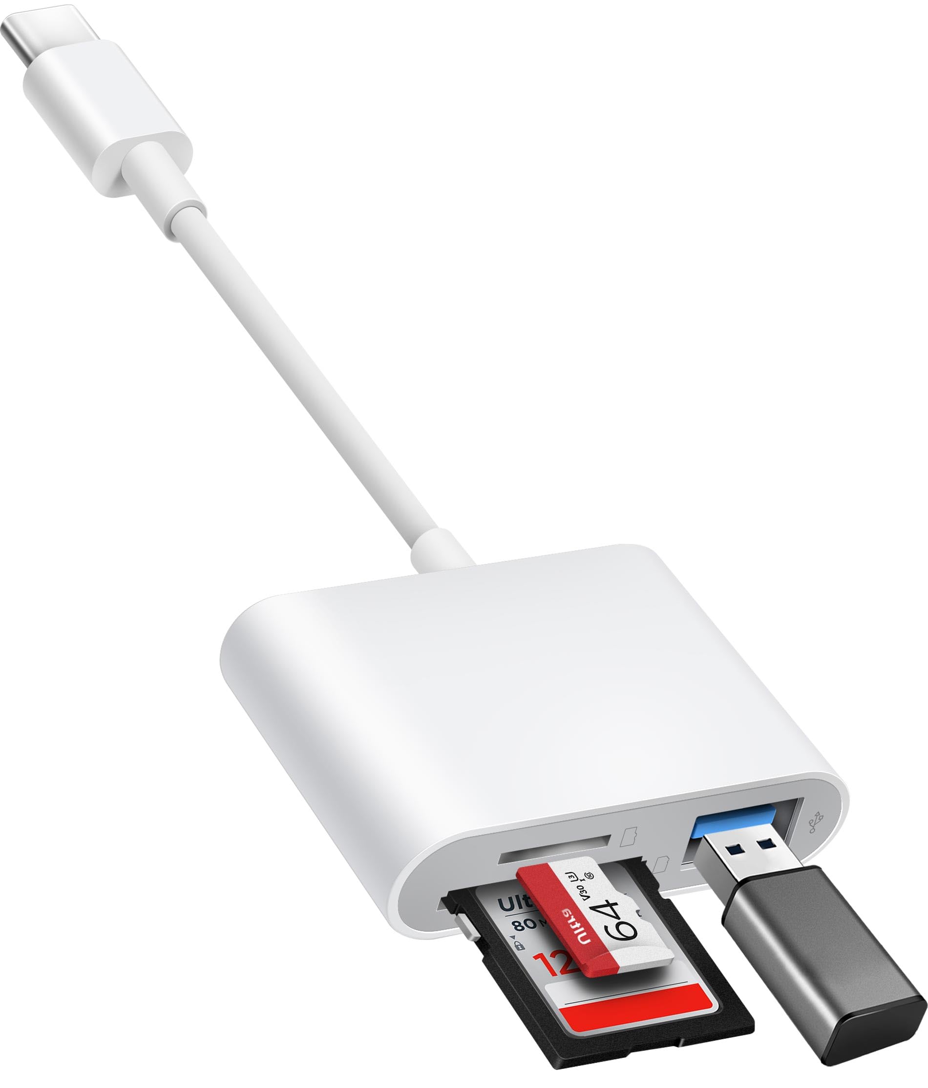 USB C to SD Card Reader, BnmxTek SD Card Adapter with SD MicroSD USB 3 Ports, USBC Memory Card Reader for iPhone 15 16, iPad, Mac, MacBook Pro/Air, Android and More USB-C/Type C Devices