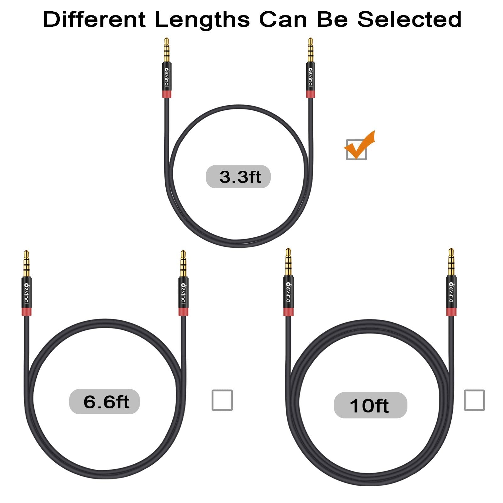 Devinal 3.5mm TRRS Cable, 1/8" inch 4 Pole Auxiliary Cord, Aux Mi by Devinal - Angle View 2