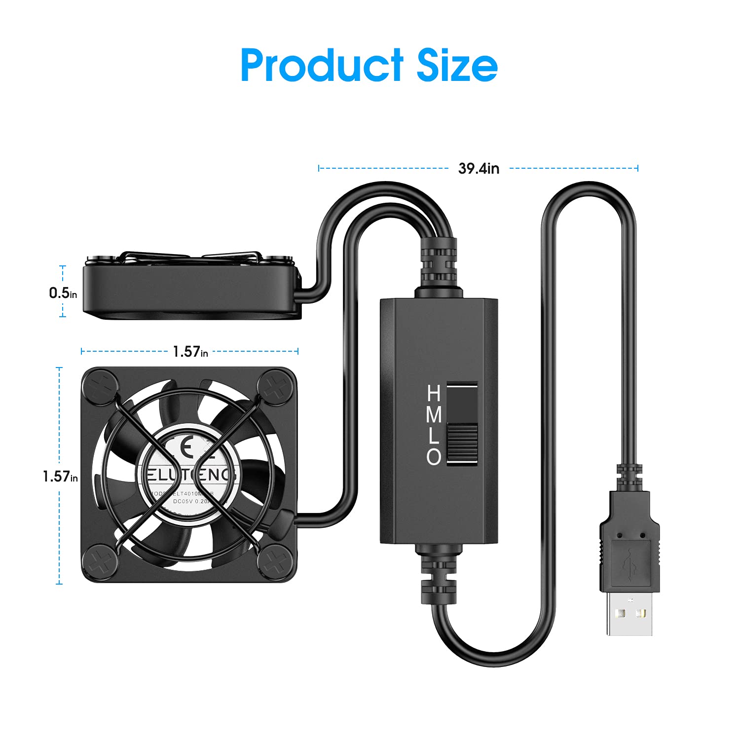 ELUTENG Dual 40mm USB Fan with 3 Speeds Adjustable 5V PC Fan Max - ELUTENG Official Product View 2