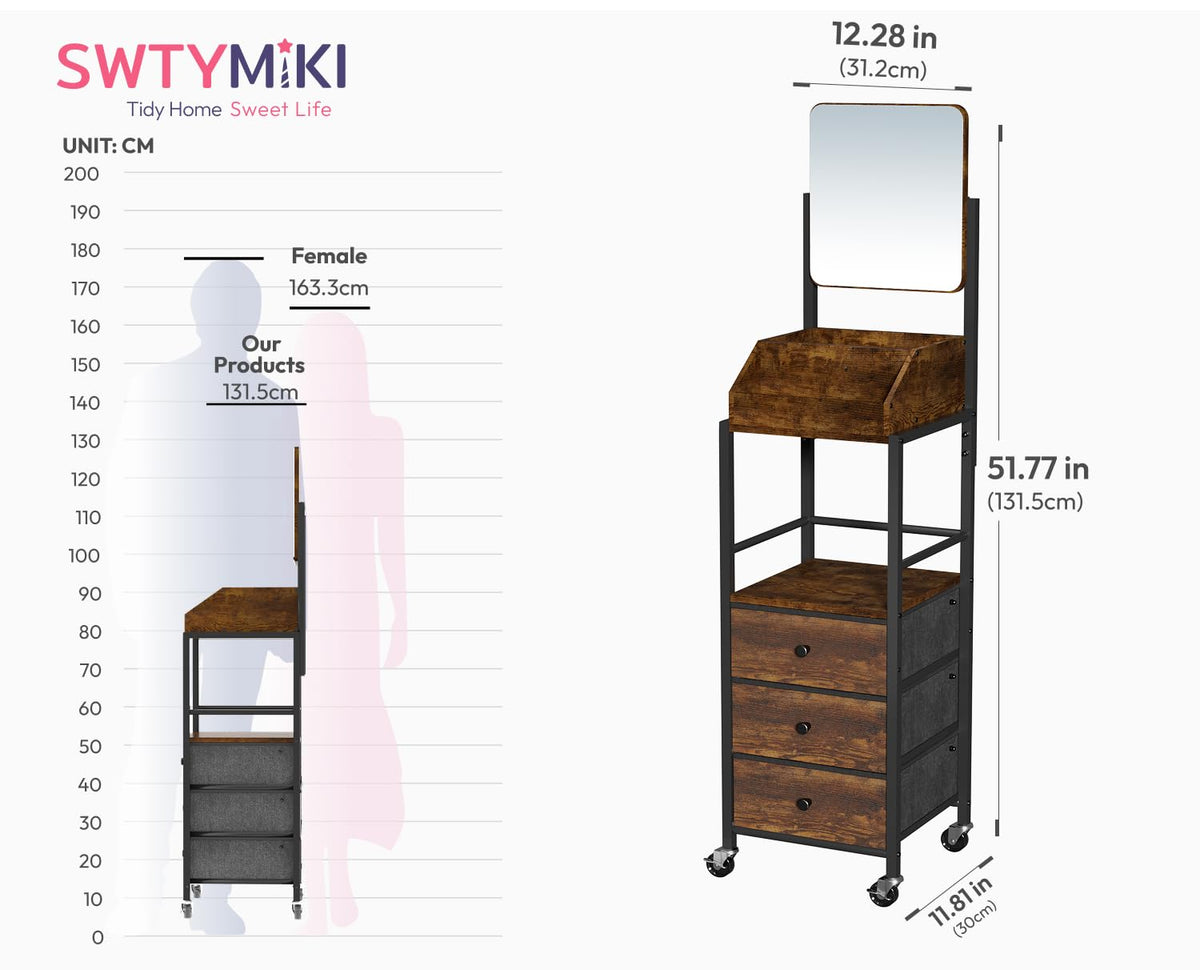 Makeup Organizer Cart with Mirror - SWTYMIKI Official Imagery - 3