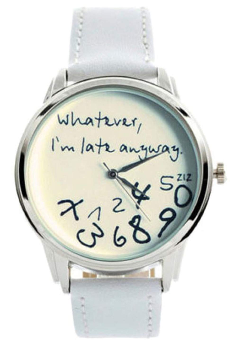 "Whatever, I'm late anyway" Print Leather Women Men Silver - Product Imagery