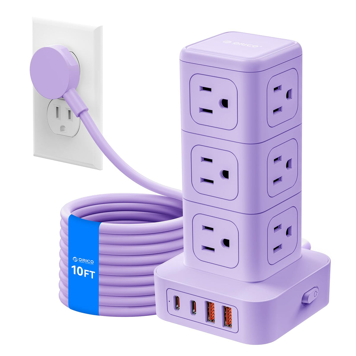 ORICO 10FT Extension Cord with 12 AC Outlets 4 USB Surge - ORICO Official Imagery - 1