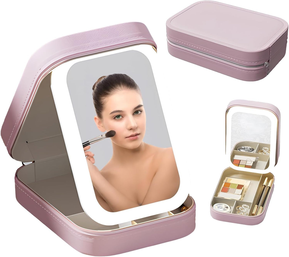 Ujicde Travel Makeup Bag with LED Mirror 3 Colors Modes LED - Ujicde Official Imagery - 1