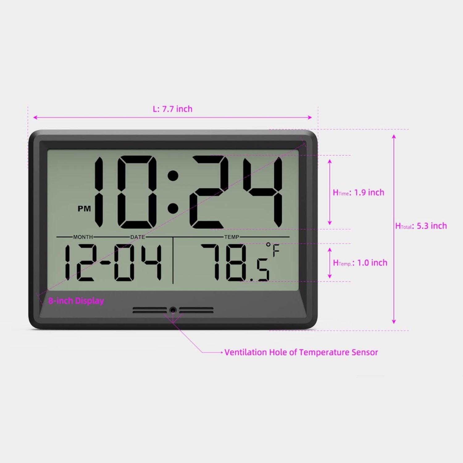 XUANZIT digital wall clock with 8-inch large display, battery operated small wall clock for easy time reading