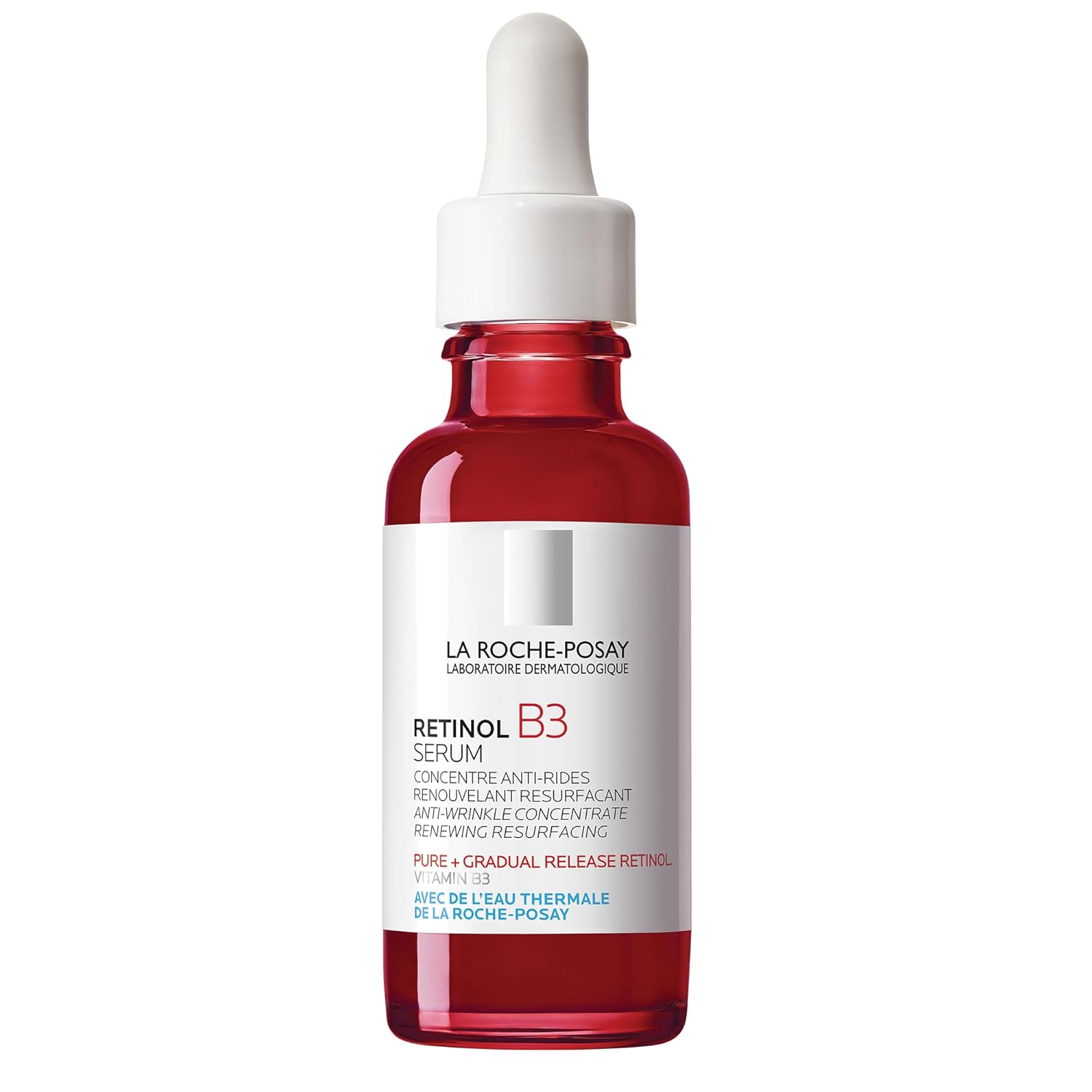 Elefair La Roche-Posay Pure Retinol Face Serum with Vitamin B3 for anti-aging, shown in a sleek bottle against a neutral background.