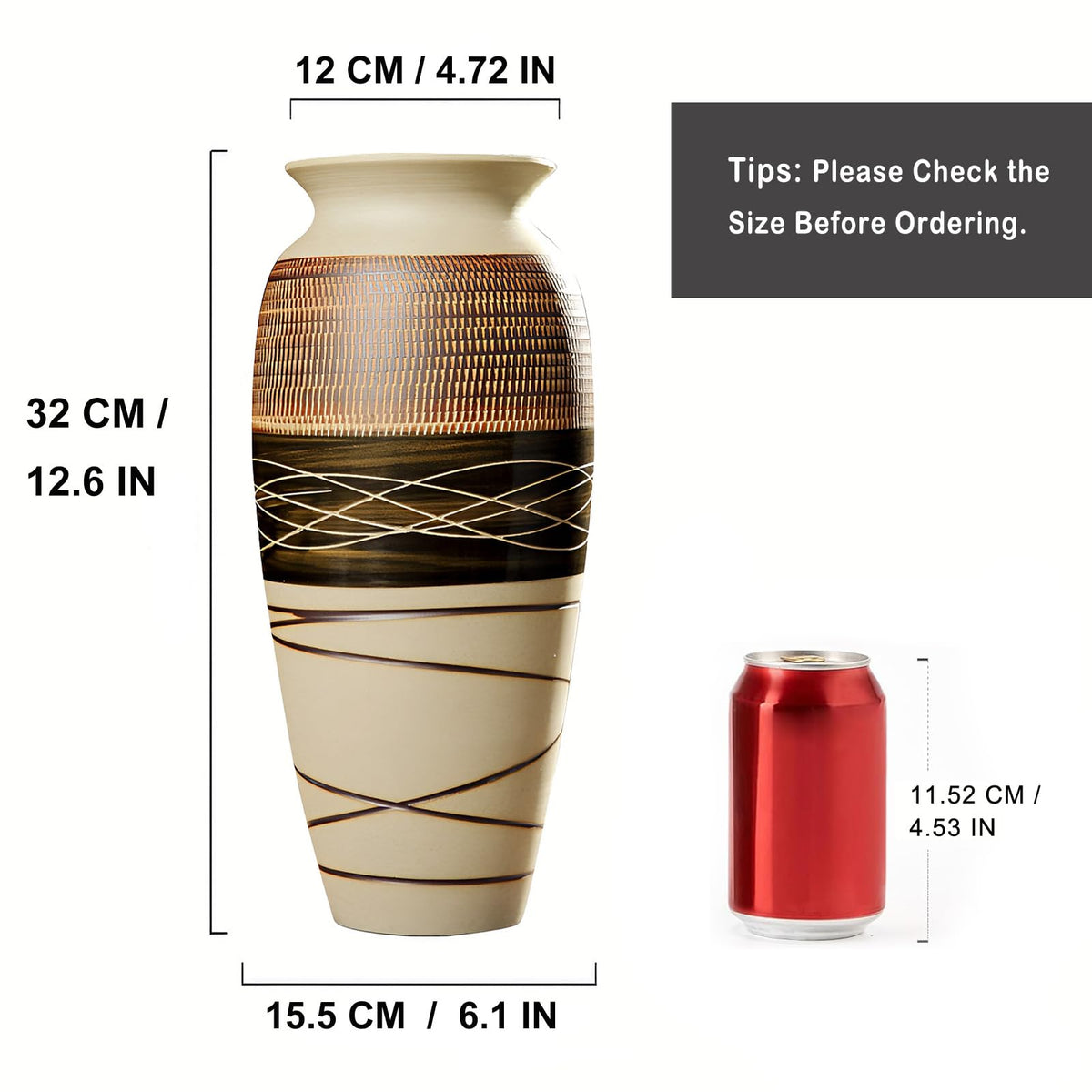 12 6 Tall Vintage Ceramic Rustic Farmhouse Vase - HUBUISH Official Imagery - 3