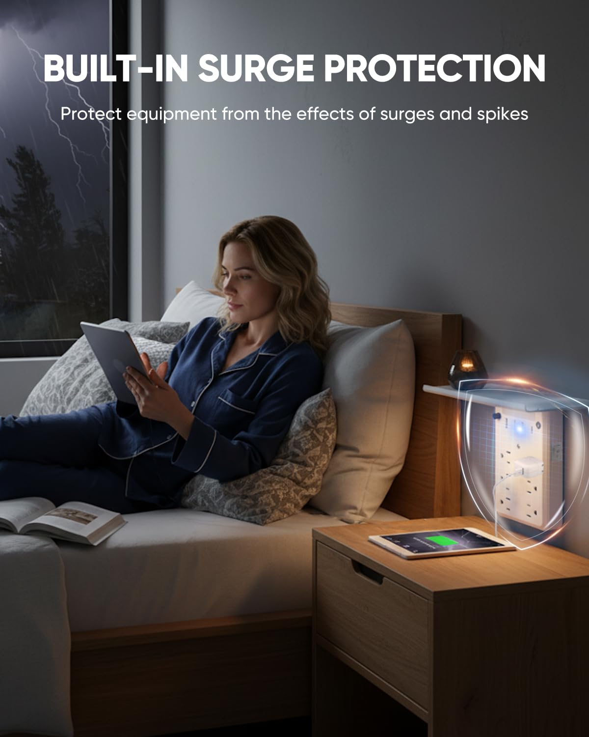 Saker Outlet Extender with Night Light 6 AC 4 USB Surge - Saker Official Imagery - 4