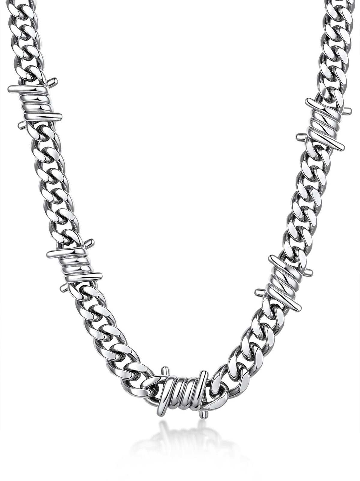 Bandmax Stainless Steel Barbed Wire Cuban Chain Necklace for - Bandmax Official Imagery - 1