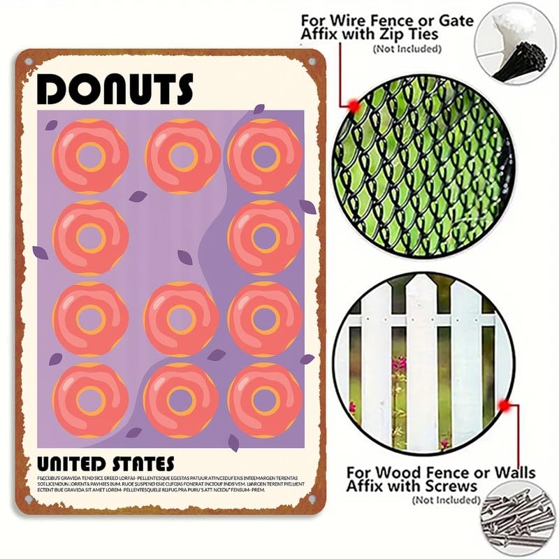 Vintage Donuts United States Travel Print Metal Sign 8x12 Inch - Product Imagery