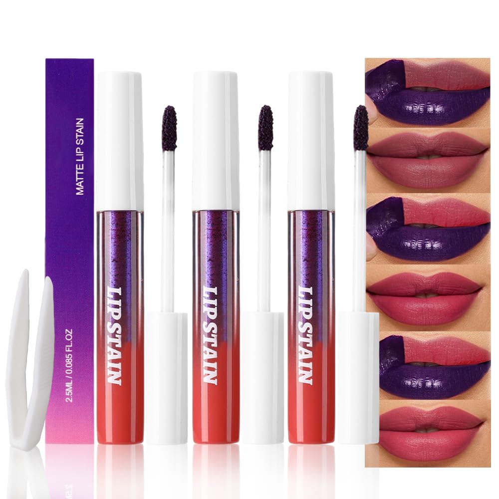 evpct 3Pcs Peel Off Lip Stain Tints, Maroon Mauve Red Matte Liquid Lip - View 9