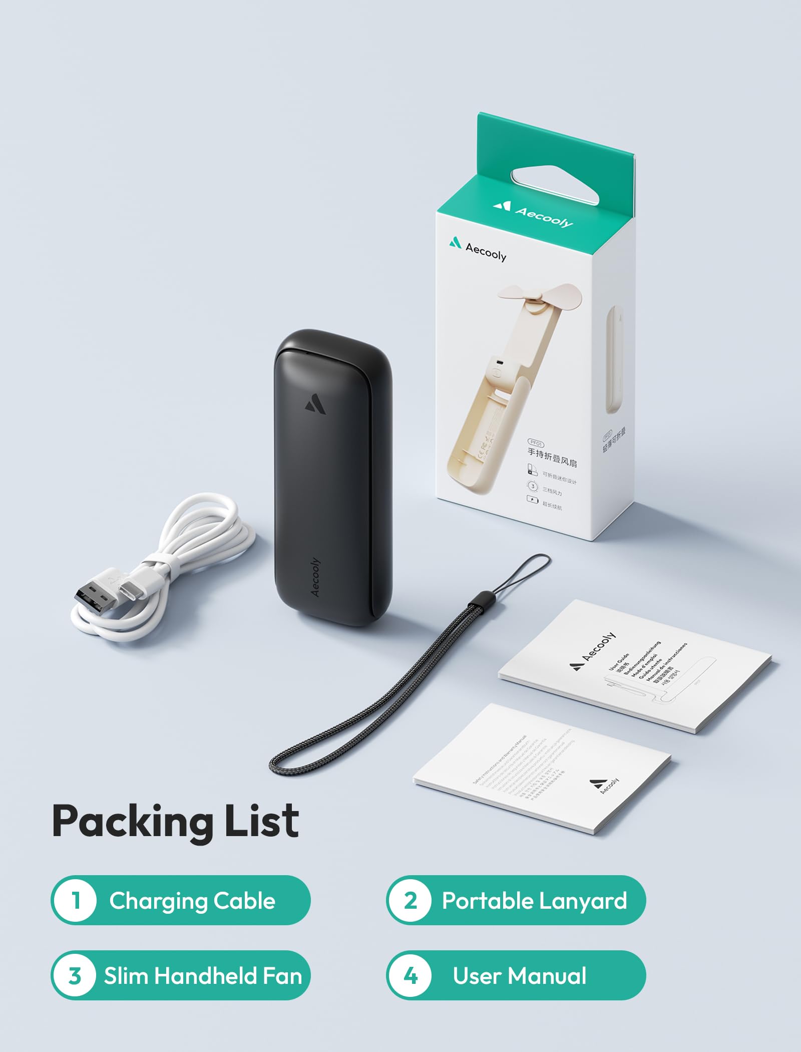 Aecooly Slim Portable Fan, Thin Handheld Fan, USB Rechargeable Mi - Aecooly Official Product View 7