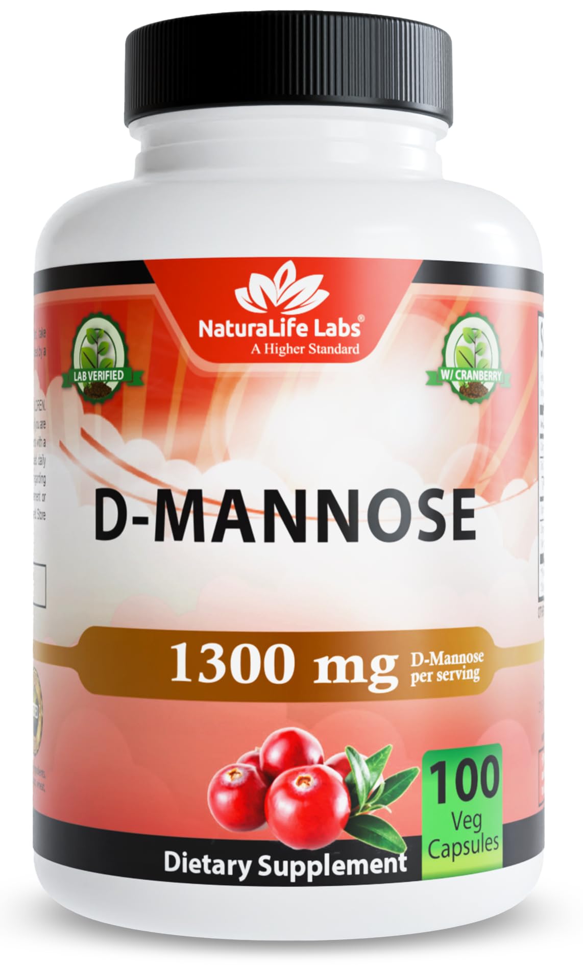 NaturaLife Labs D-Mannose 1300mg + Cranberry 100 Caps