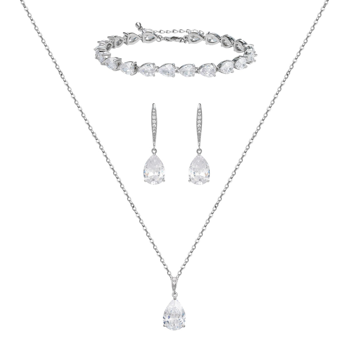 SWEETV Bridal Wedding Jewelry Set for Brides Teardrop - SWEETV Official Imagery - 2