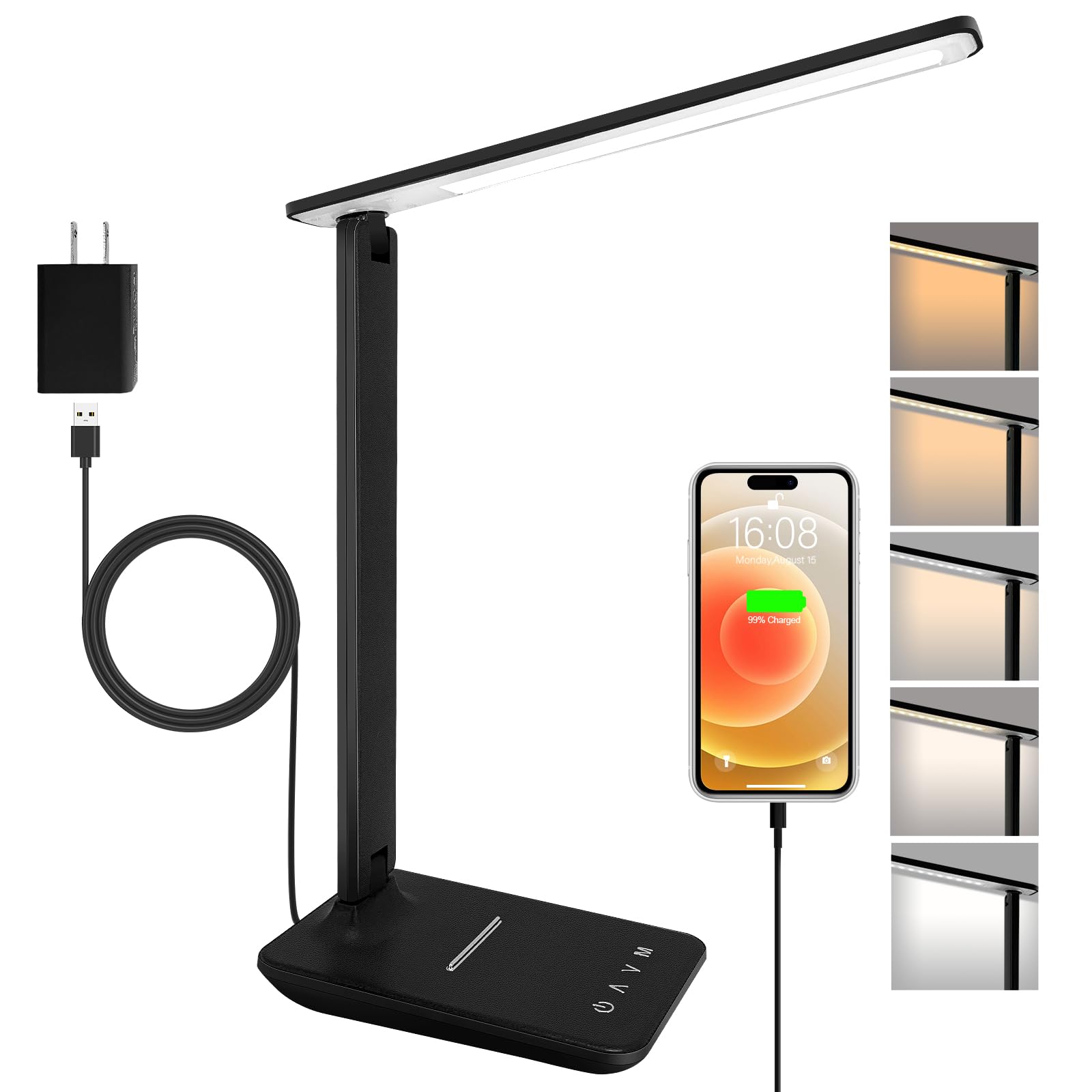 LED Desk Lamp for Office Home, Bright Desk Light with USB - Product Imagery