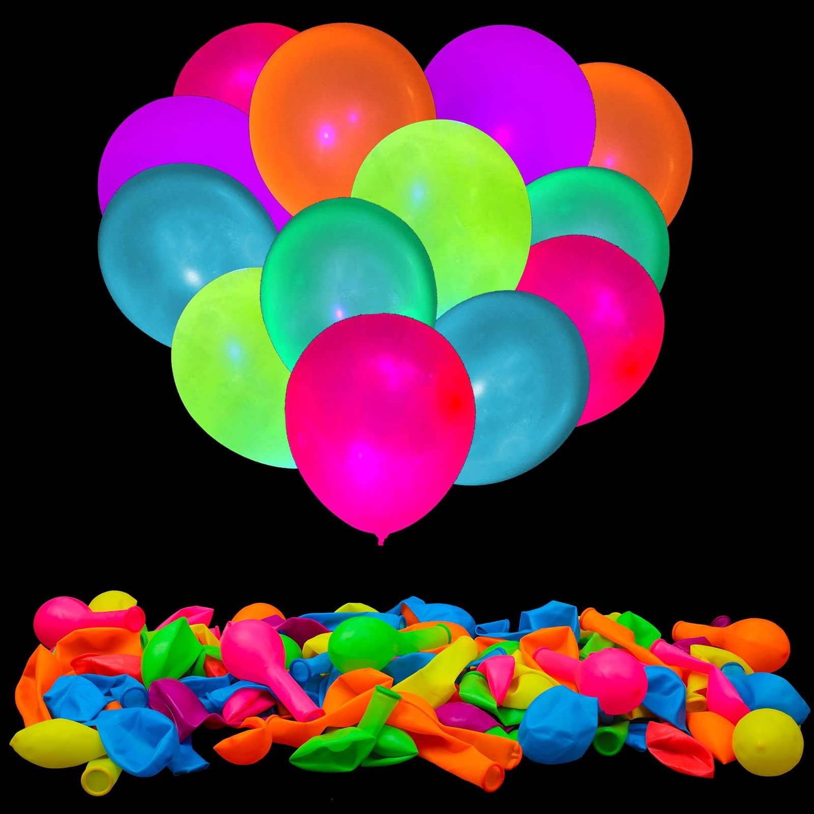 100 Pcs UV Neon Balloons, Neon Glow Party Balloons UV BlackLight - Product Imagery
