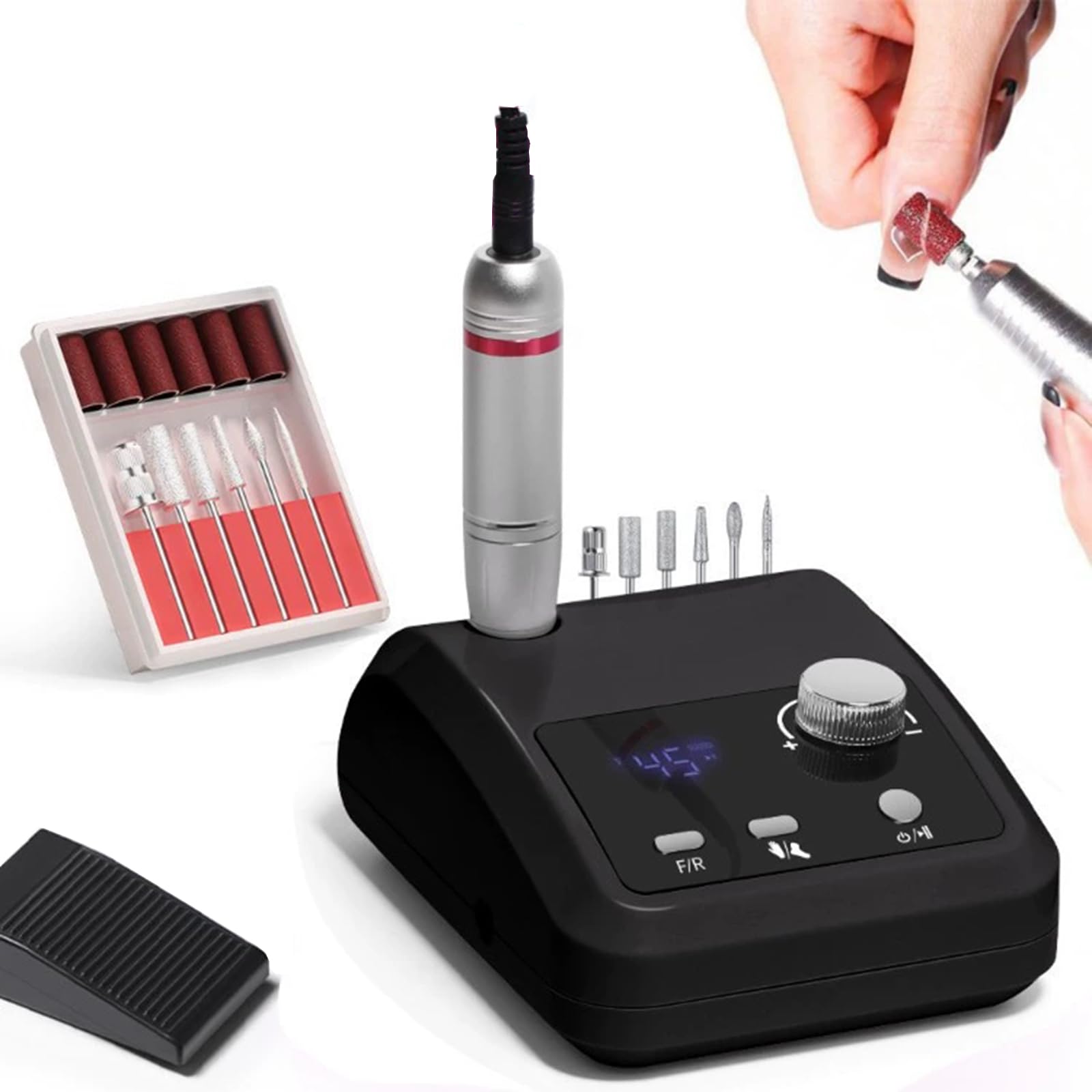 Multifunctional Desktop Nail Drill with Foot Pedal 45000RPM E-File with Bit
