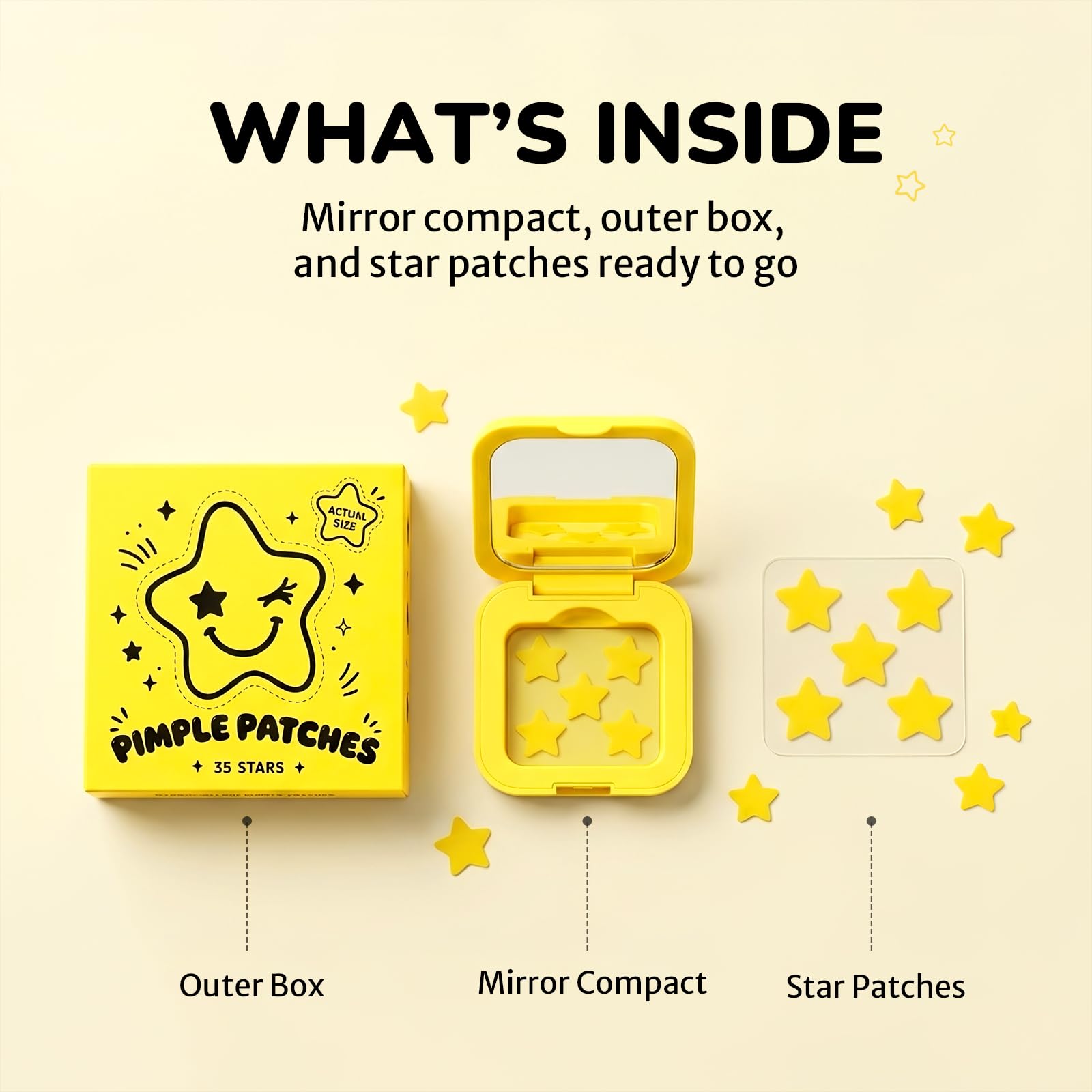 Star Pimple Patches with Yellow Mirror Compact, Hydrocolloid - Vosteovip