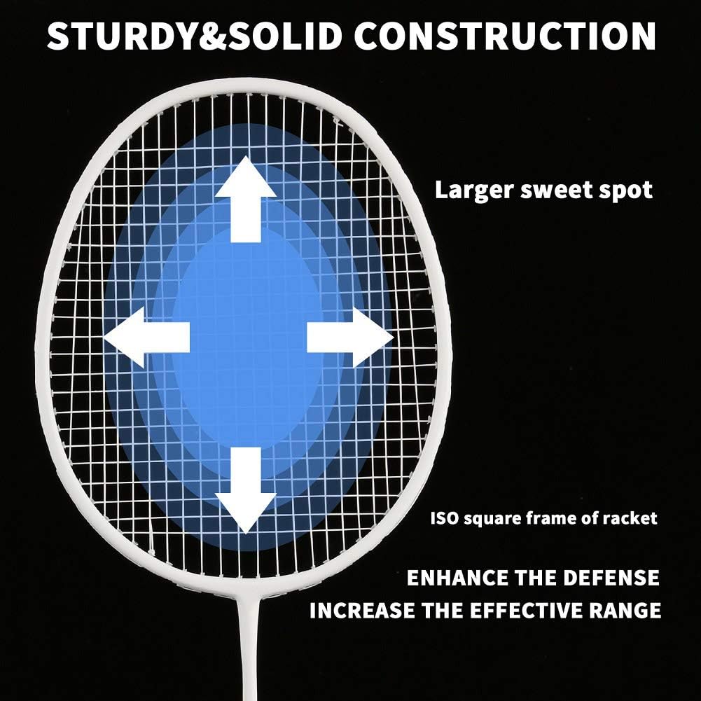 Senston professional badminton racket set with four carbon fiber rackets and six shuttlecocks, suitable for competitive play.