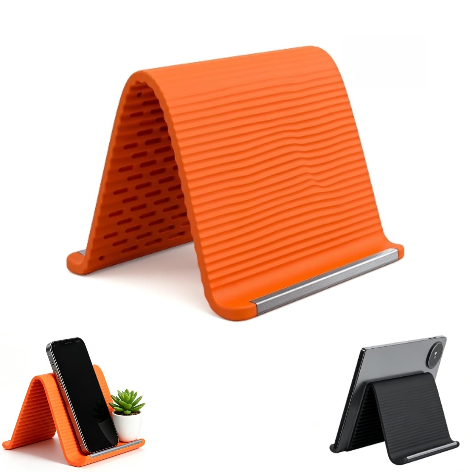 Flexible Silicone Aluminum Phone Stand – Orange, Multi-Angle